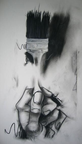 Brent Ray Fraser Self Portrait Brush Charcoal Drawing 2007 - 01