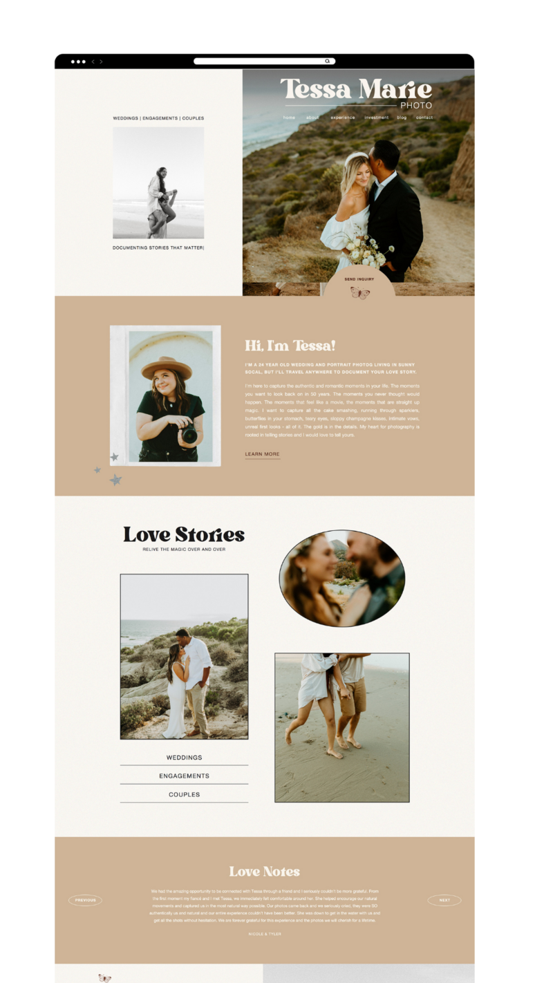 Tessa Marie's homepage website design