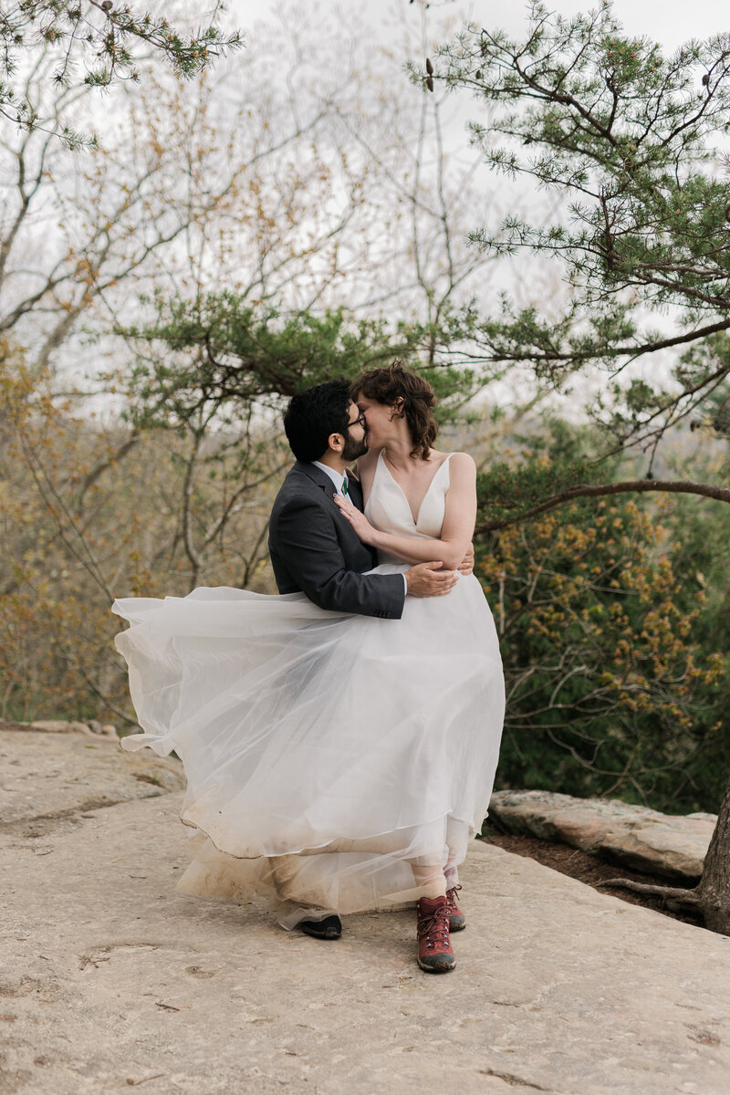 Adventurous couple elope and hike  in Hocking Hills, Ohio