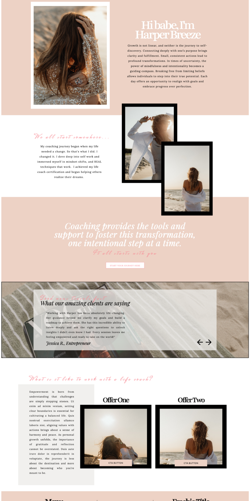 The Harper Breeze Website Template is the perfect starter website template for life coaches, business coaches, holistic coaches, consulting, health coaches, lifestyle entrepreneurs and other creative service providers.
