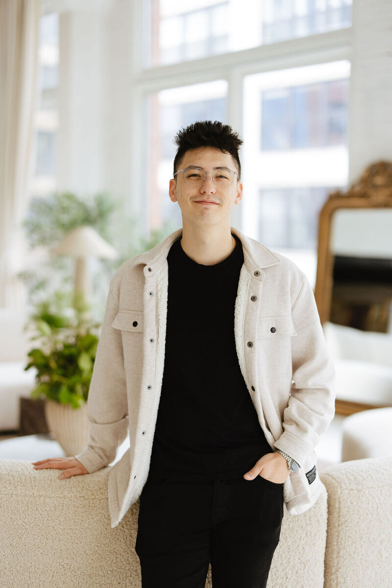 Man standing in a studio rental space in Chicago.