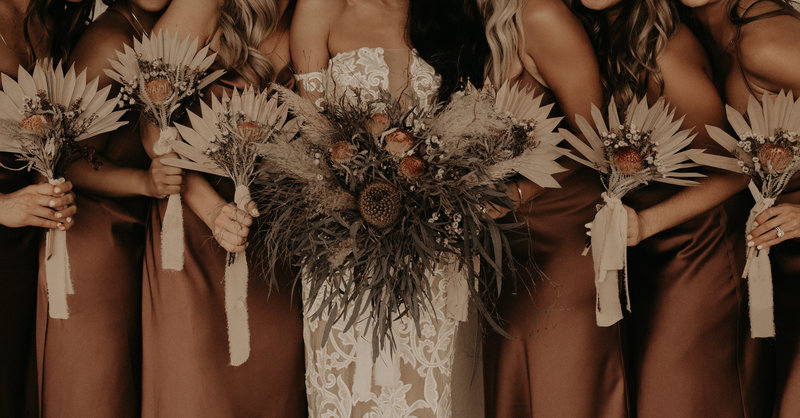 Boho wedding florals bridesmaids and bride