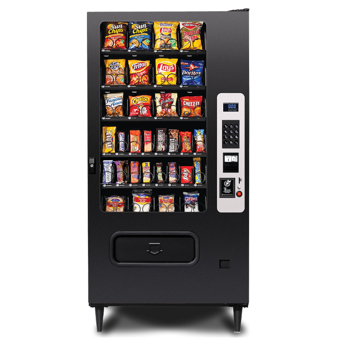 Classic snack vending machine filled with chips, candy, and packaged treats, available from Treehouse Vending