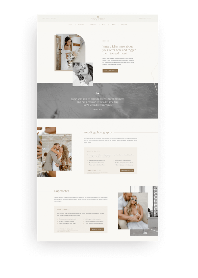 Neutral photography Showit website design