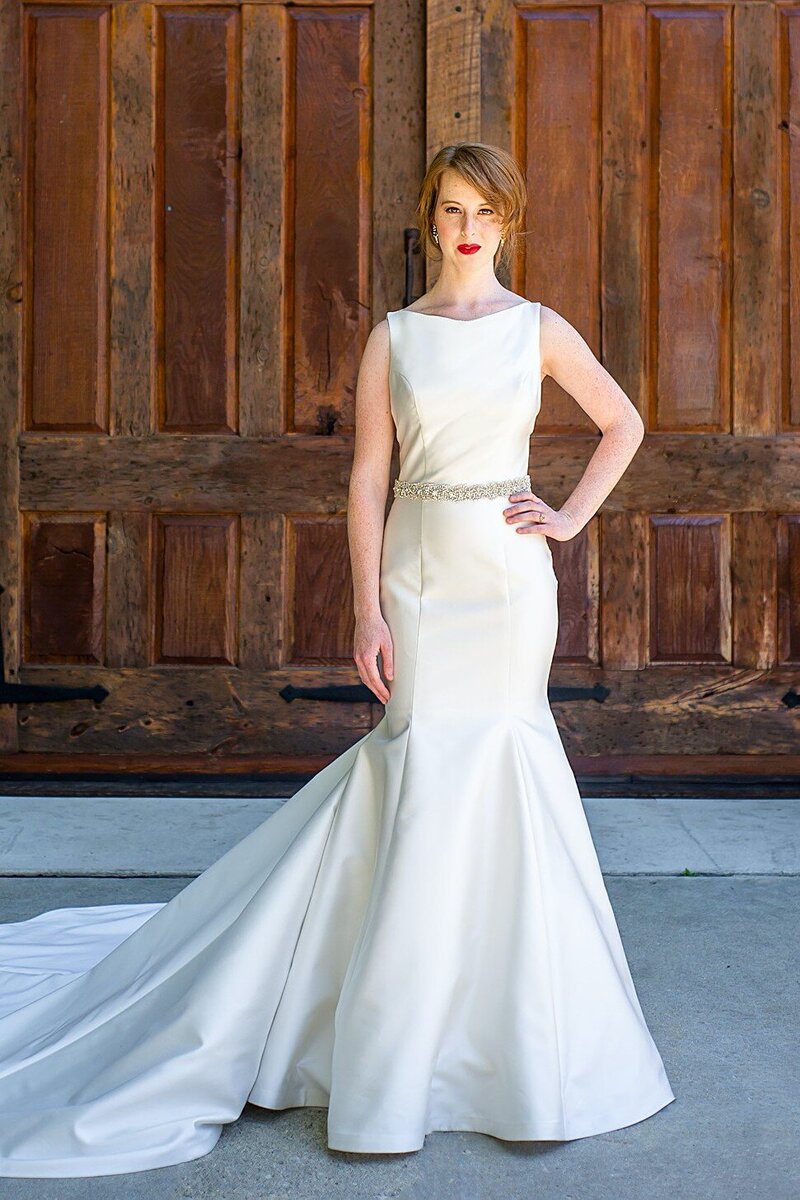 Old hollywood glamour fit-and-flare wedding dress with open back