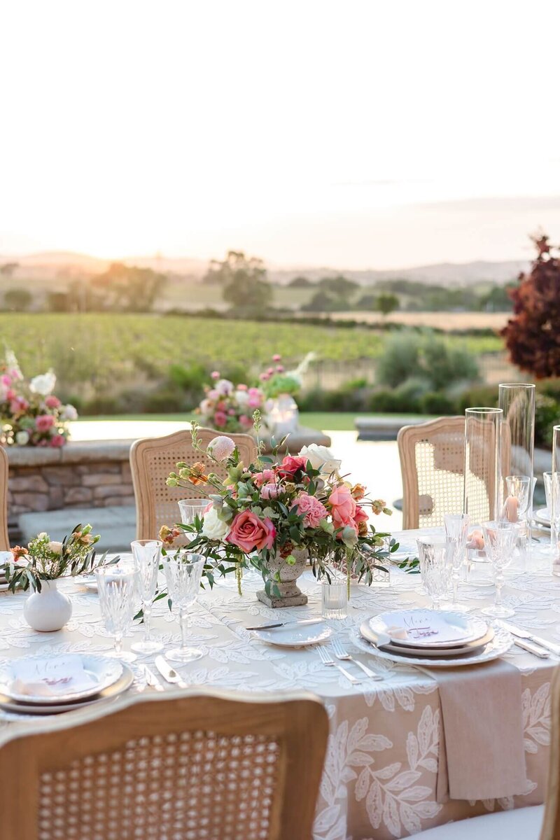 Spring wedding florals on table