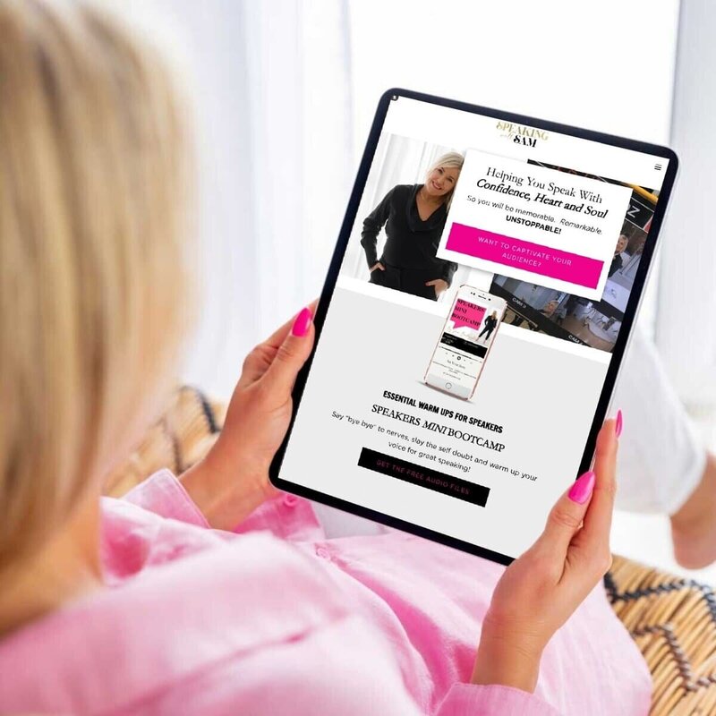 ipad mockup speaking with sam simplero website design