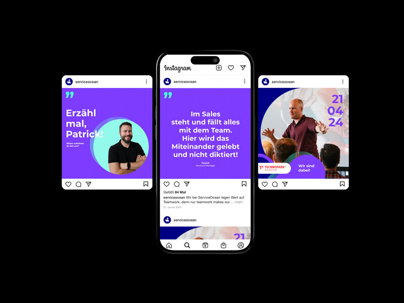 Social Media Design für Service Ocean – markenkonsistente Posts im neuen Look.