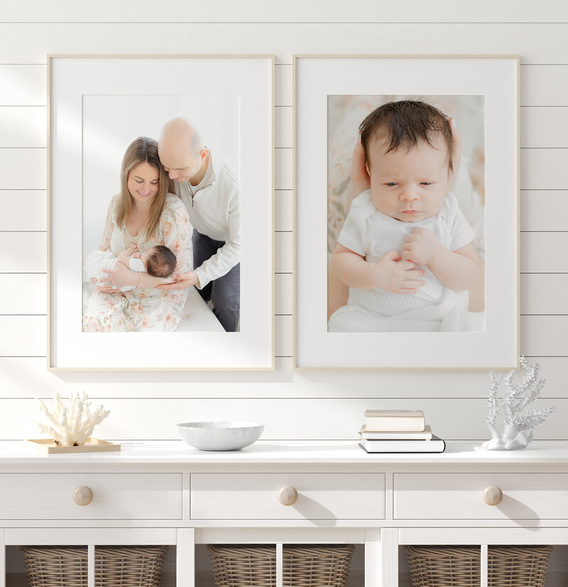 two framed photographs taken by massachusetts newborn photographer