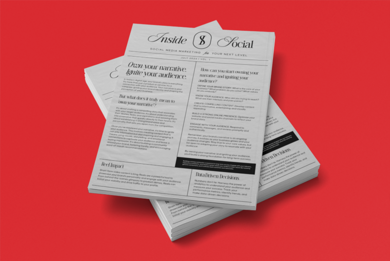 Newspaper mockup against red background for Inside Social branding created by Leithal and Co