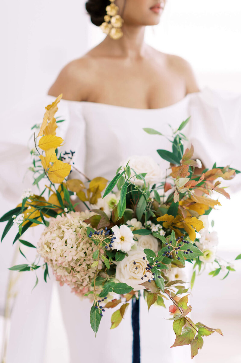 Bride With White and Green Lush Floral Bouquet