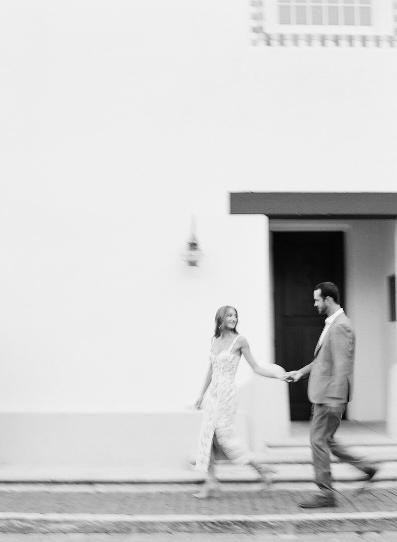 Black and White of Couple Walking in Rosemary Beach Photo