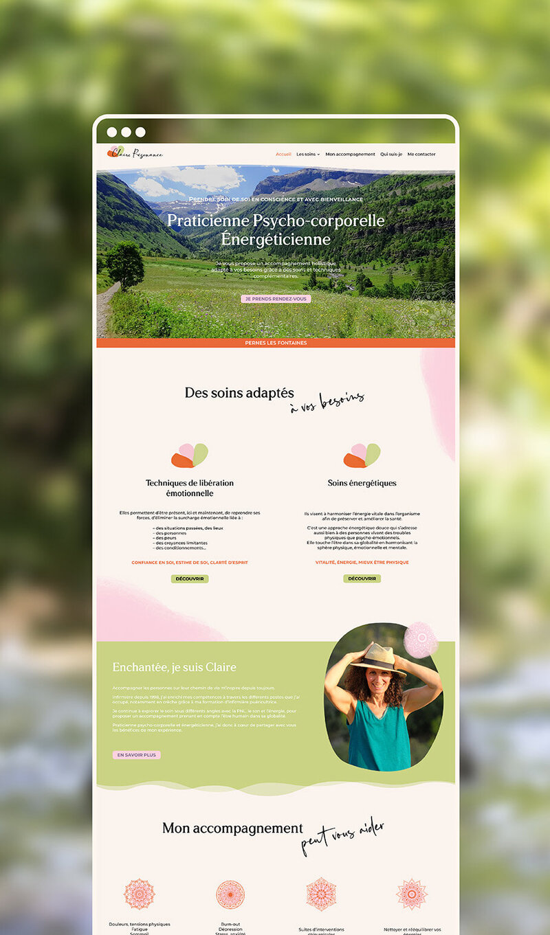 Page accueil site internet Claire Resonance réalisés par Sagittae Design
