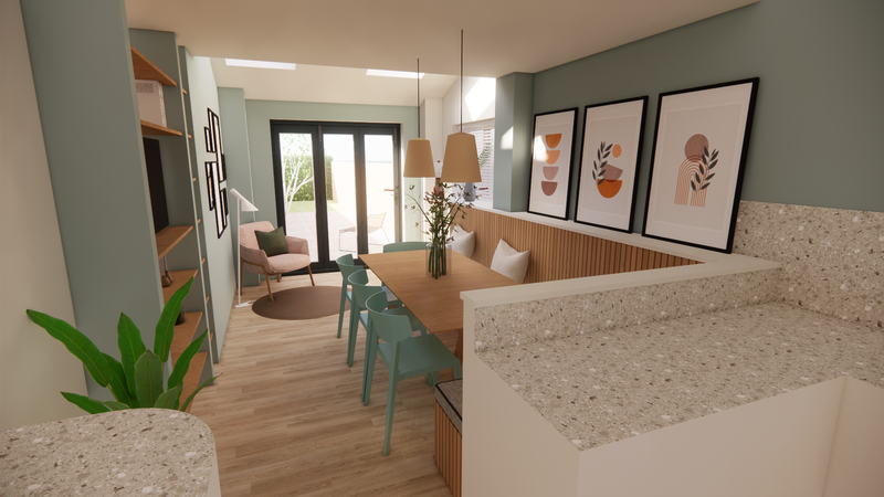 Interior kitchen diner visual for Pontcanna project