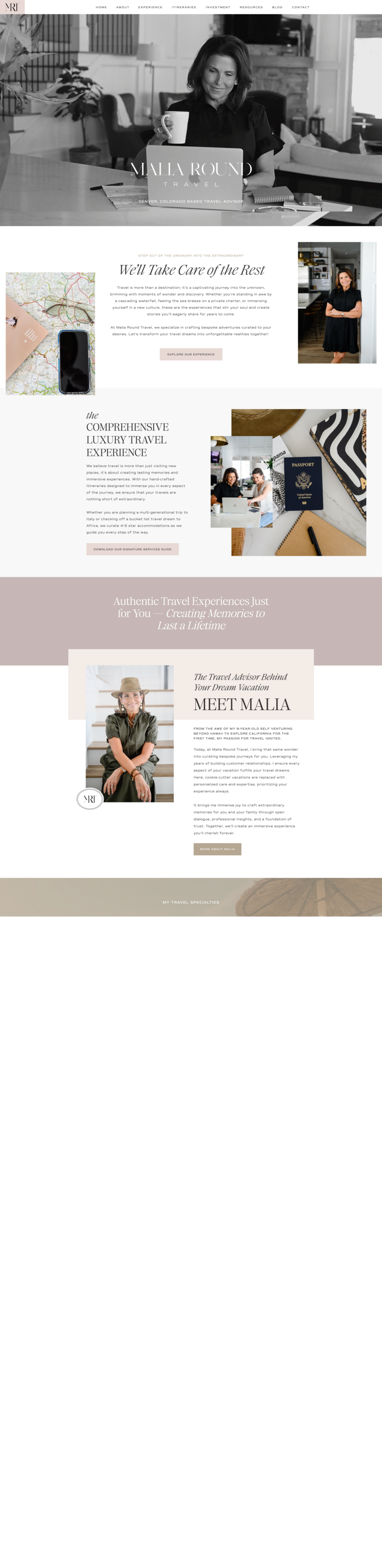 a mockup showing a neutral and warm website for an interior designer