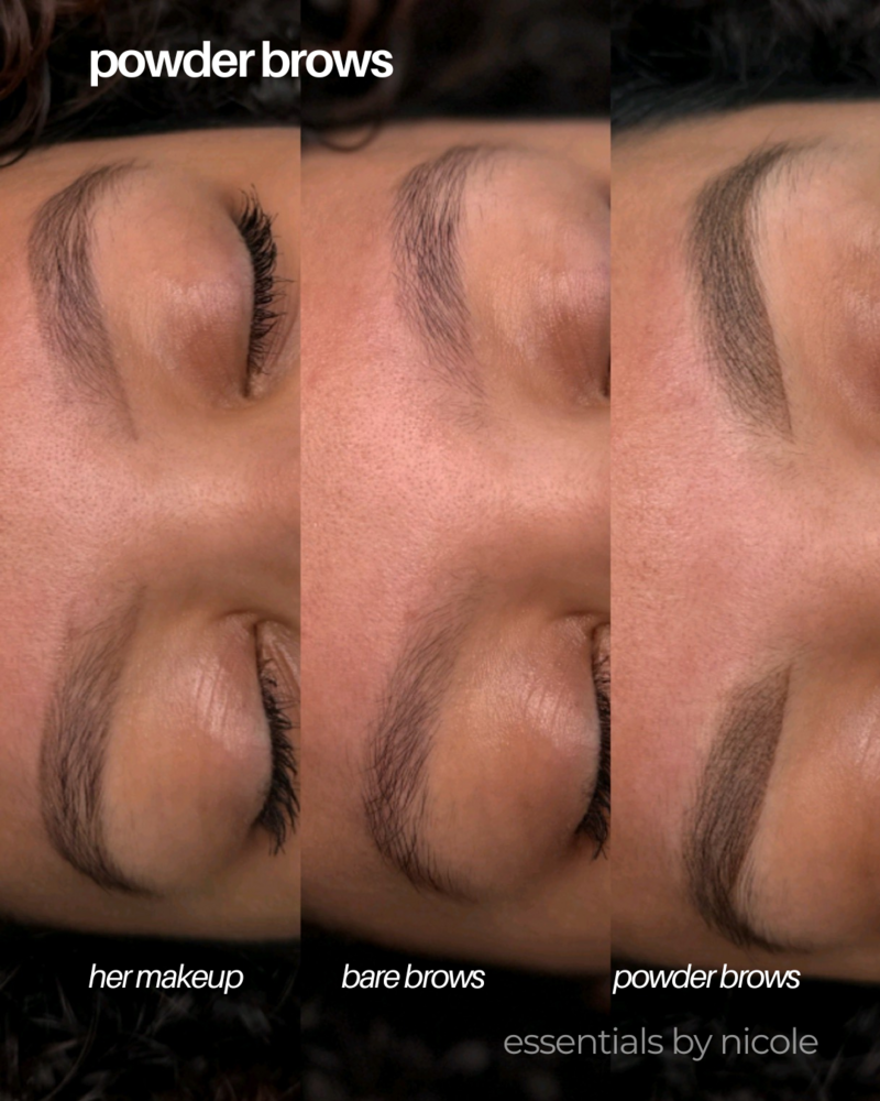 brown brows for client with natural-looking powder brows from permanent makeup