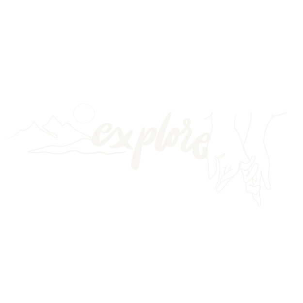 Line drawing of mountains, pinky swear and the word explore