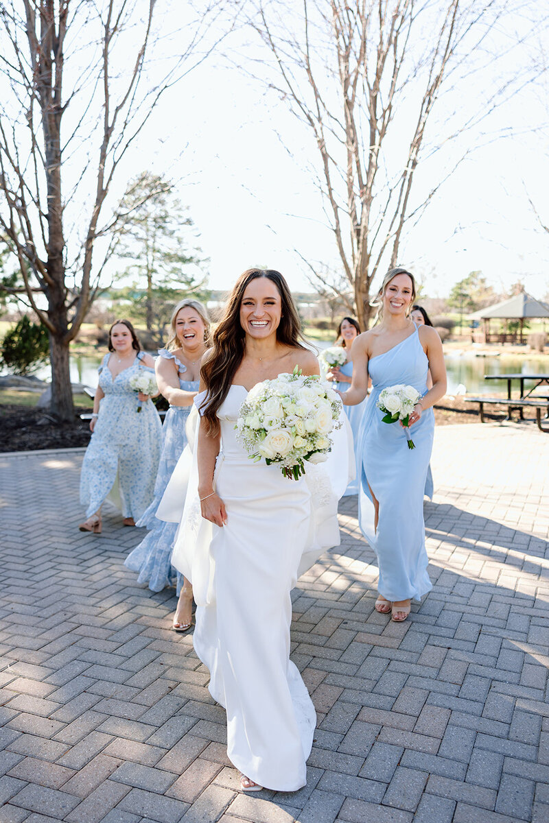 bride walking in park chicago wedding