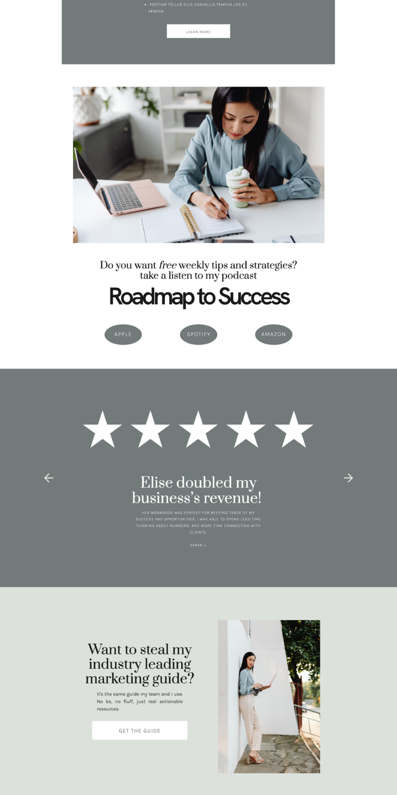 The Elise Template Business Coach Website Template is the perfect website for business coaches, entrepreneur coaches, lifestyle coaches and other service providers. Includes blog pages, and sales pages to showcase all of your services.
