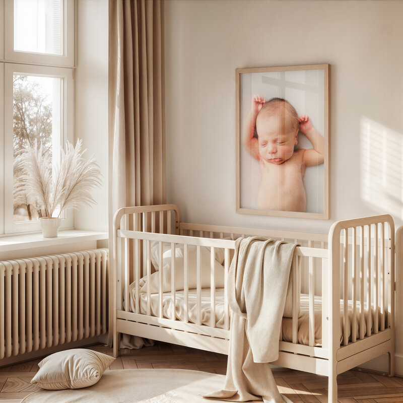 Neutral nursery featuring artwork by newborn photographer in fresno ca one good shot photography angelia jansen