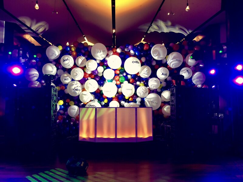 Los Gatos DJ - Oath Year End Party 2017 - Illuminating DJ Booth - Amber Uplighting - Event Lighting - Yahoo - Huffpost - Makers - AOL - TechCrunch
