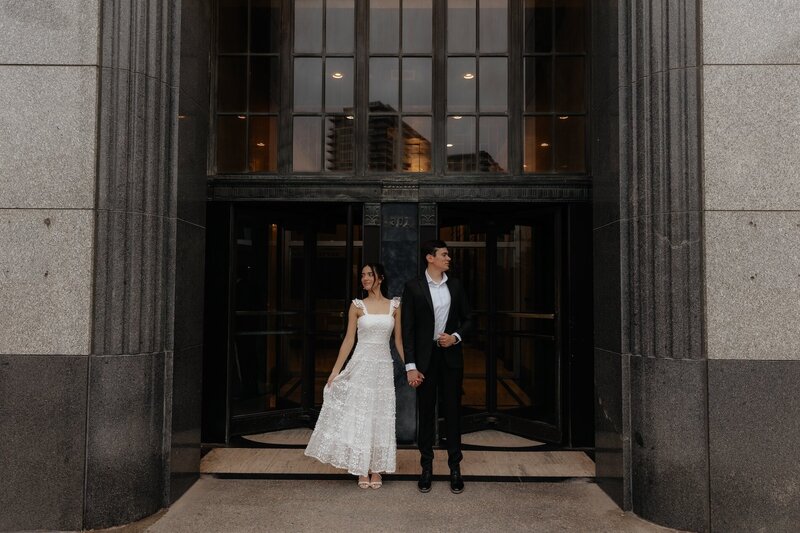 couples poses for engagement photos in texas