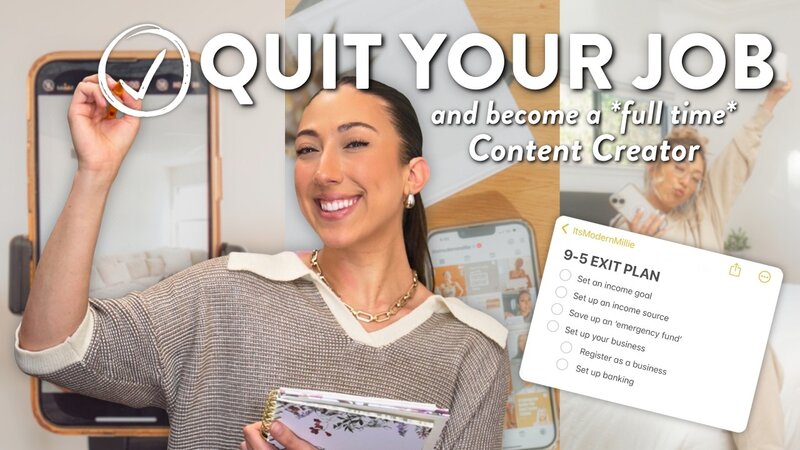 Millie smiling under the words quit your job