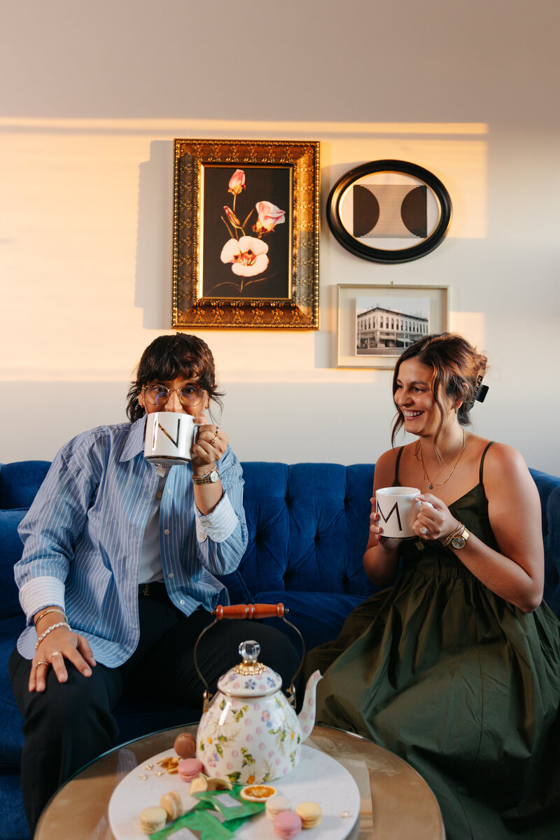 Personal trainers walking on street