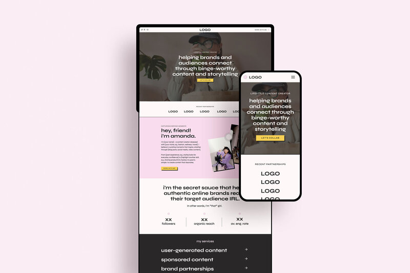 A mockup of a Showit website template designed by Mighty Bean Co.