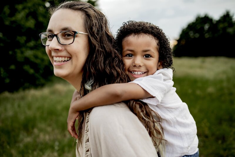 mother and son at an outdoor session at arbor hills