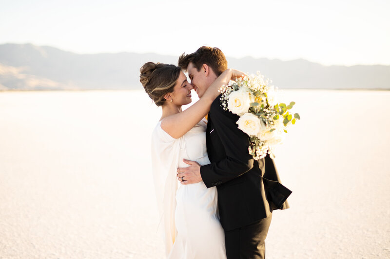 Bonneville Salt Flats Elopement with bride and groom