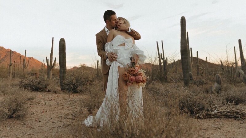 Minimal desert elopement in saguaro national park.