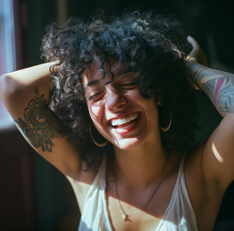 Joyful Woman with Tattoos Portrait