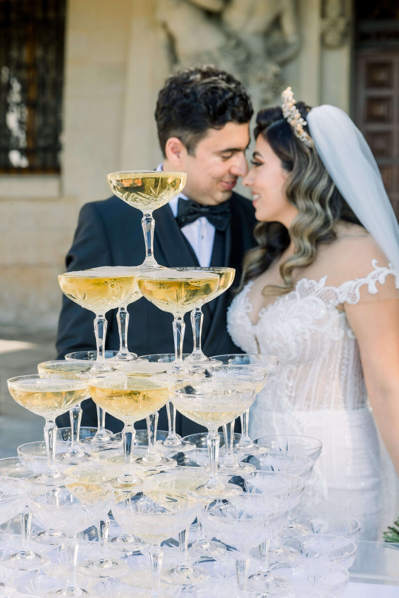 Anokina and Patrick with champagne tower