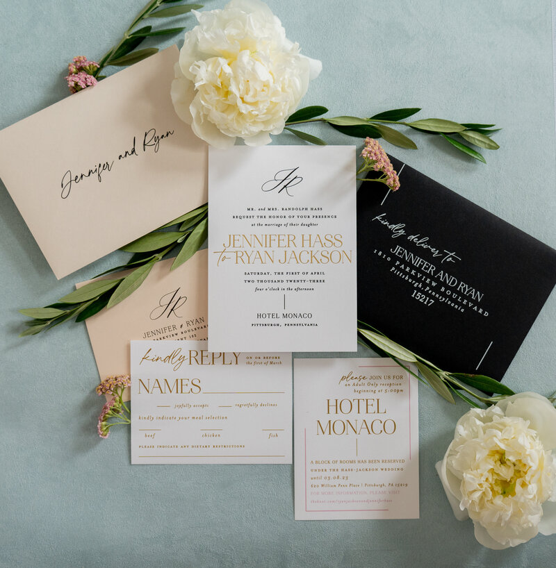 Modern Romantic Wedding Invitation Black and White