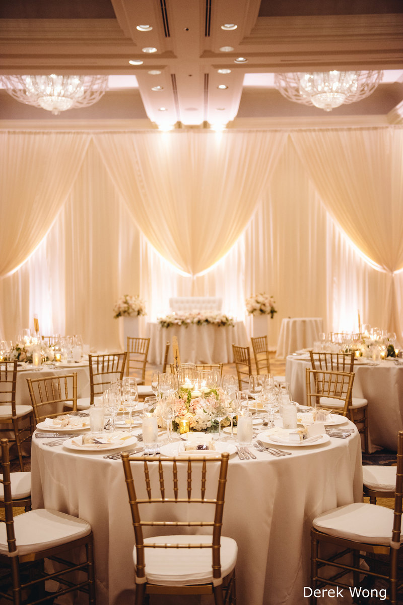 WM Four Seasons Ocean Ballroom ivory linen gold chiavari wedding