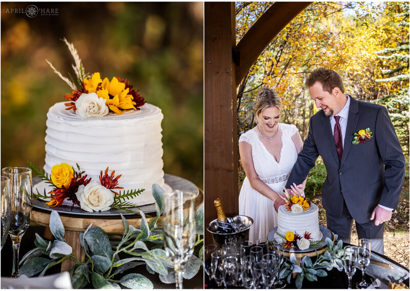 Fall Wedding White Cake at Romantic Riversong Inn Estes Park Colorado