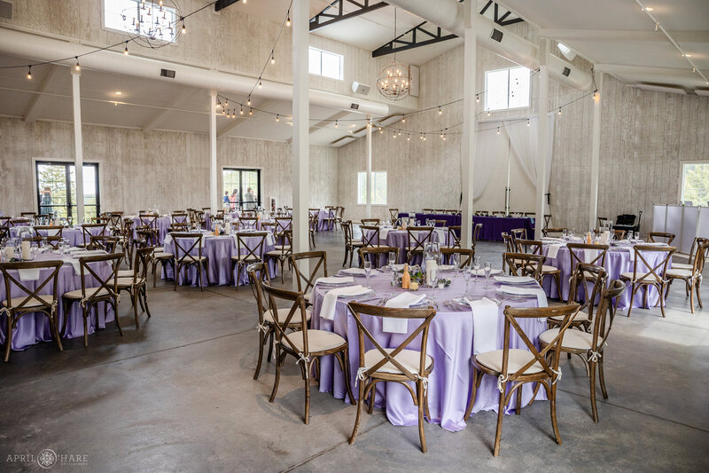 Interior Photo of the Woodlands Barn set up for a wedding in Colorado