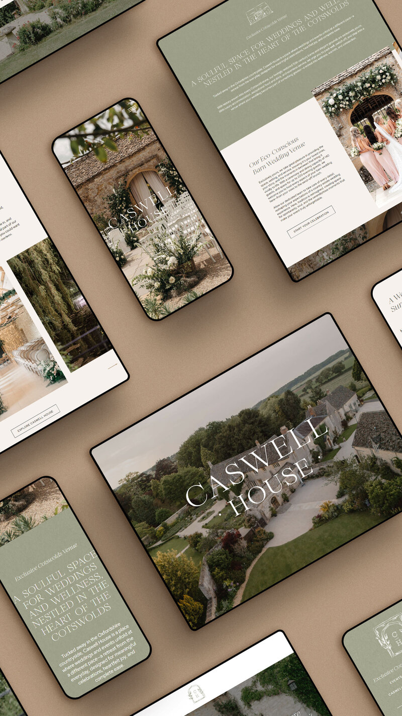 Device mockups showcasing the bespoke Caswell House website design