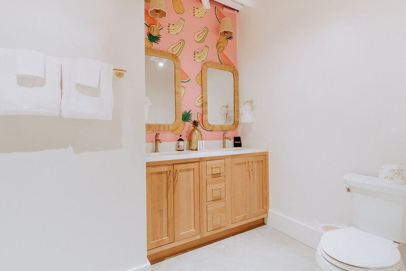 double vanity sink with handpainted mural