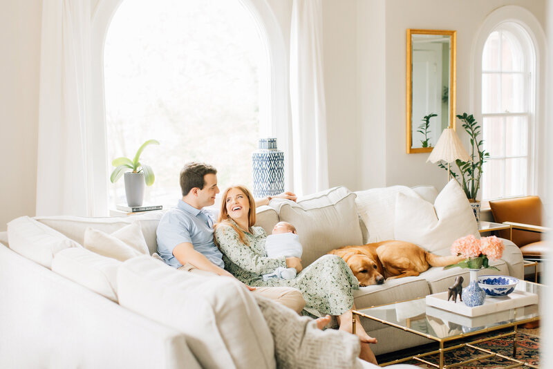 Newborn photoshoot with dog in historic chattanooga house
