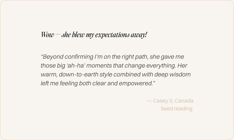 Client review graphic for Seed and Spiral astrology readings with Lidia Ranieri.