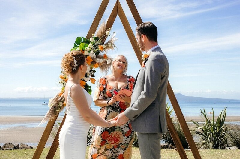 Romantic beach wedding ceremony in New Zealand 