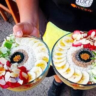 Delicious superfood bowls from Orangy Smoothies in Sayulita, made with fresh, wholesome ingredients for a nourishing and energizing meal option.