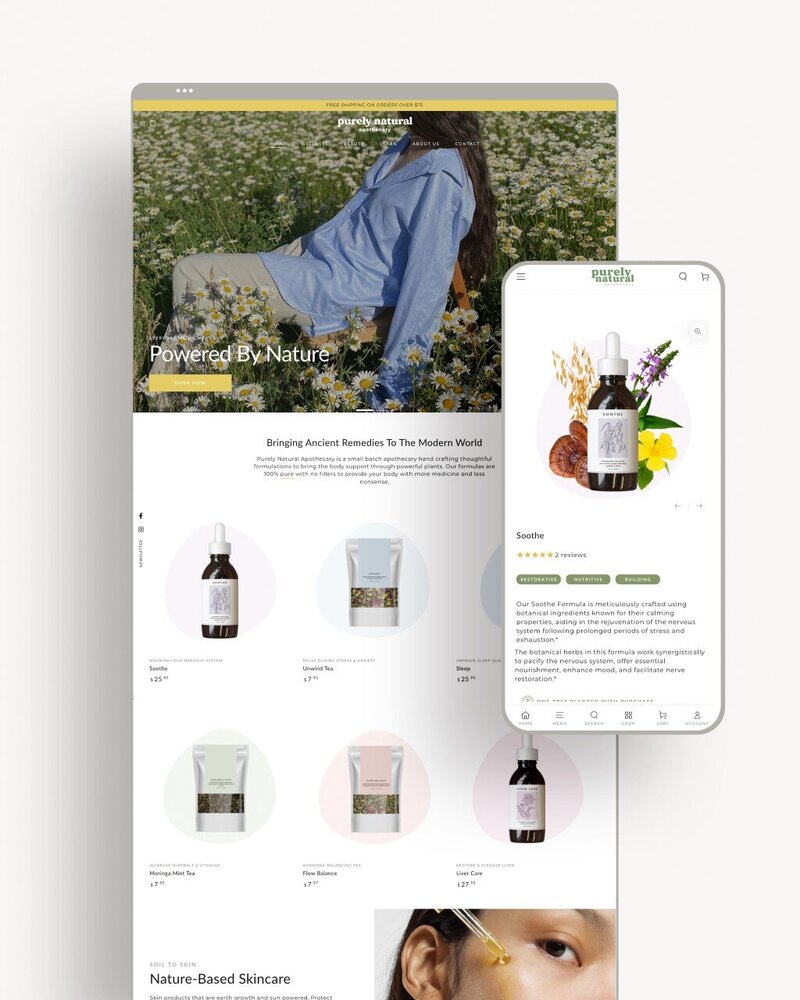 Purely Natural Apothecary web mockup the brand influence portfolio