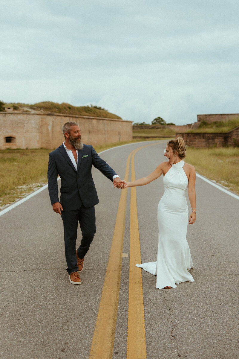 bride and groom walking