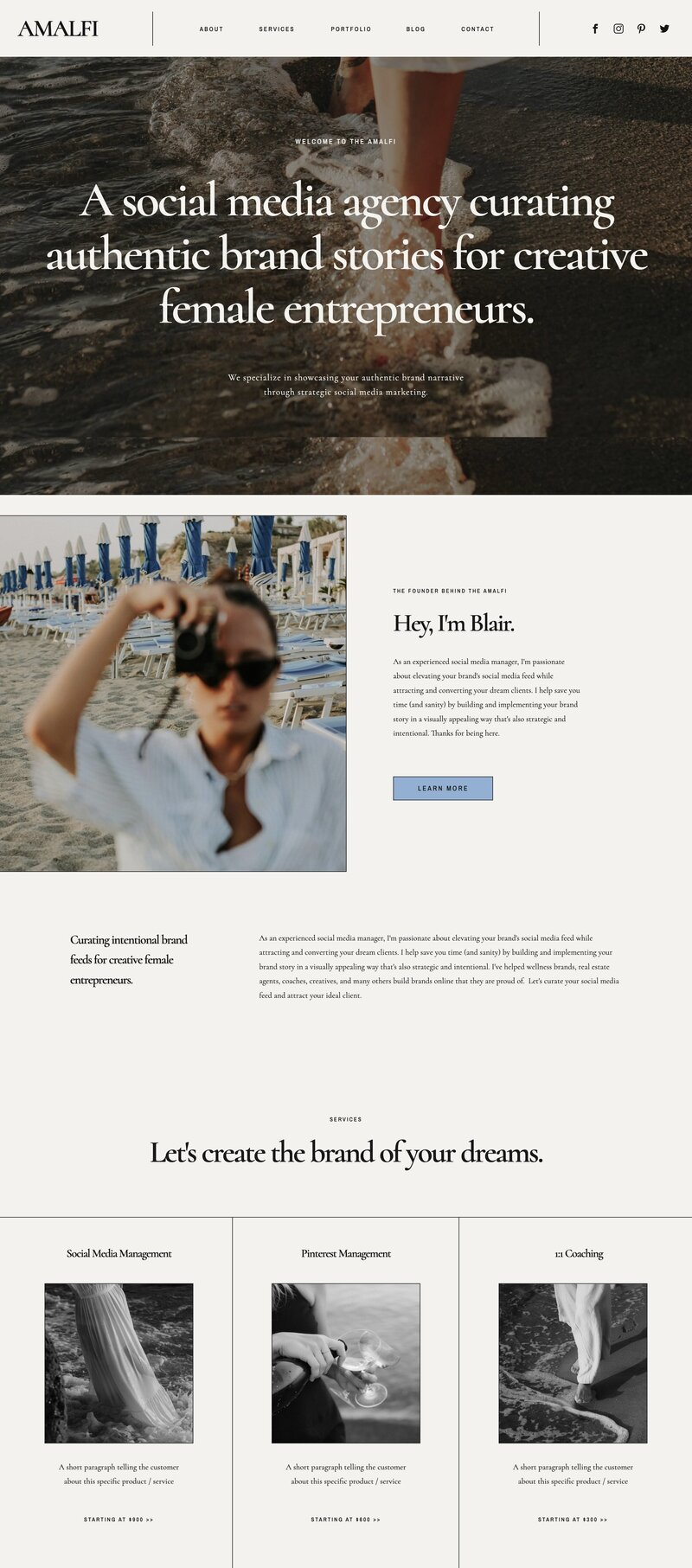 The Amalfi homepage