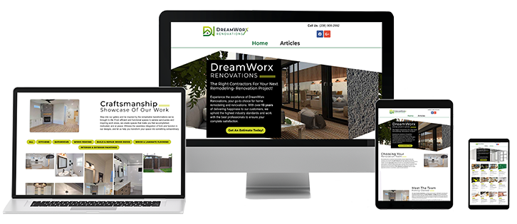 DreamWorx Renovations website on different devices.