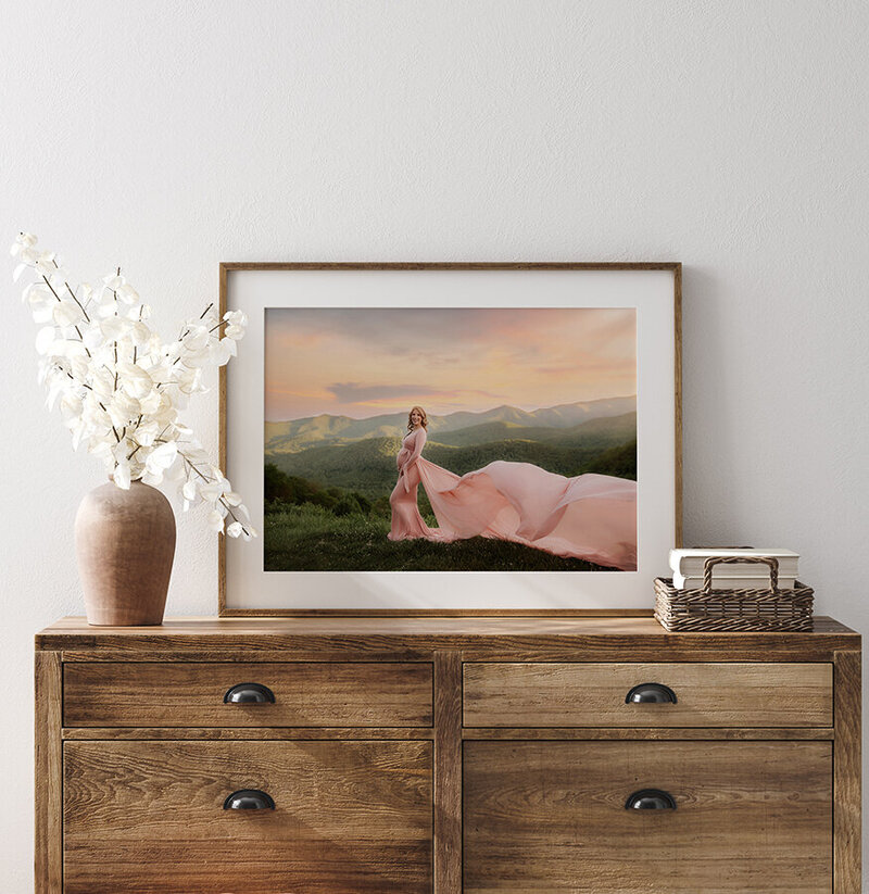 Expectant mother gently holds her pregnant belly during a Maternity Photoshoot  in Asheville, NC,