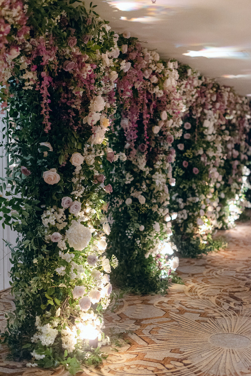 Floor to ceiling flowers by Bella Flora at The Adolphus Hotel